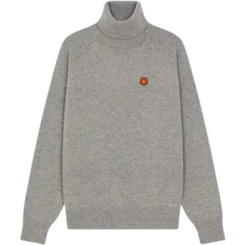 Grey Turtleneck with Boke Flower Emblem , male, Sizes: M, L - Kenzo - Modalova