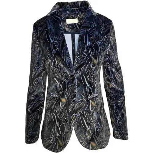 Blazers, female, , Size: S Velvet Leaf Pattern Slim Fit Jacket - Circolo 1901 - Modalova