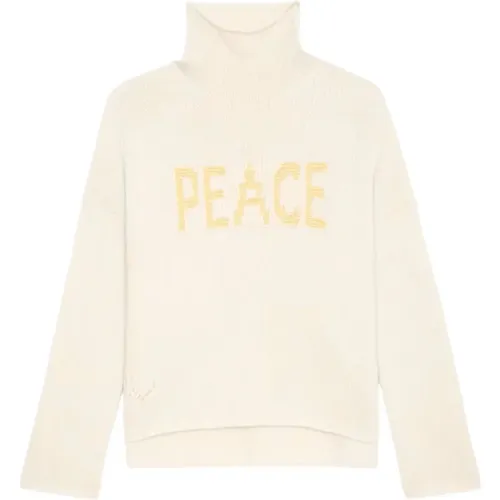 Turtlenecks, female, , Size: S Yellow Knit Jumper with Peace Message - Zadig & Voltaire - Modalova