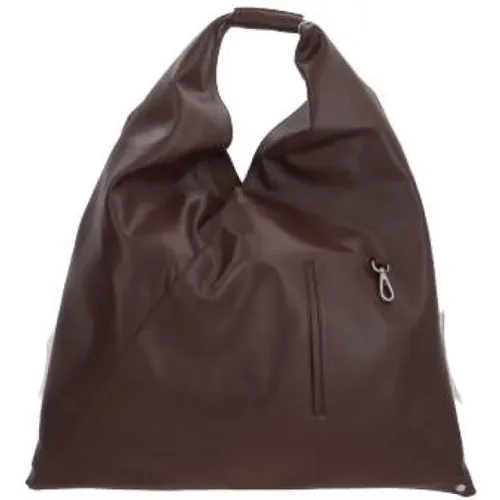 Braune Lederhandtasche mit silberner Hardware - MM6 Maison Margiela - Modalova