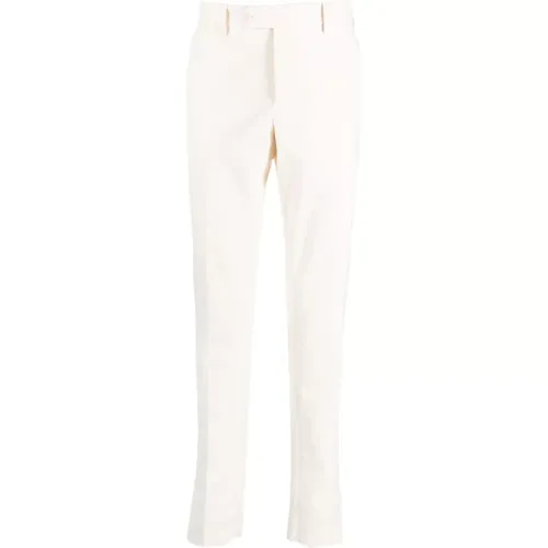 Chinos, male, , Size: 4XL Cream Slim-Cut Cotton Trousers - Luigi Bianchi Mantova - Modalova