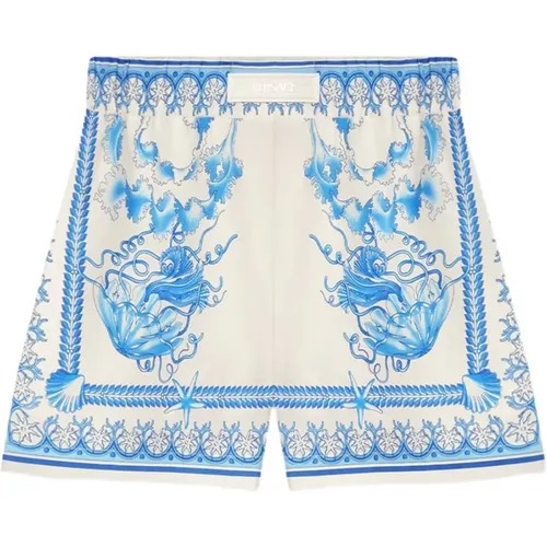 Short Shorts, female, , Size: XS Underwater Barocco Cotton Shorts - Versace - Modalova