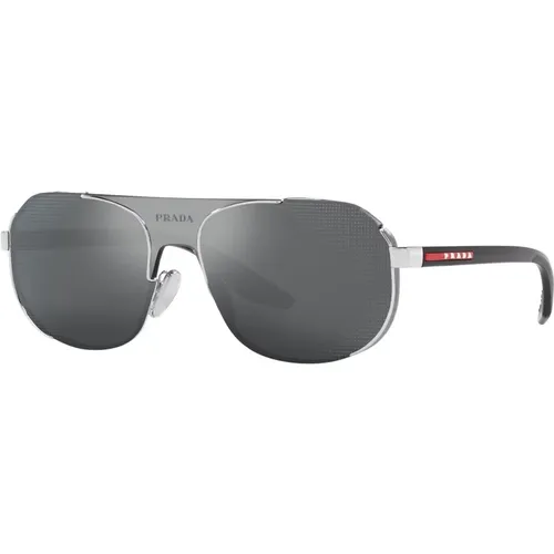 Linea Rossa Sunglasses Silver/Grey Black , male, Sizes: 40 MM - Prada - Modalova