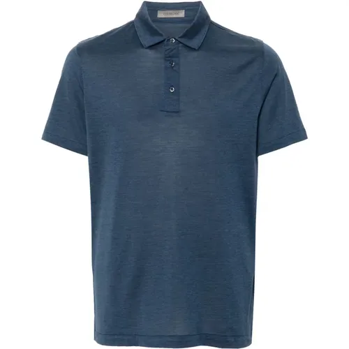 Blaues Seiden Baumwoll Polo Shirt - Corneliani - Modalova