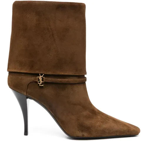 Leather Ankle Boots Cassandre Style , female, Sizes: 6 UK, 4 1/2 UK, 3 UK, 6 1/2 UK, 5 UK, 7 UK, 4 UK, 3 1/2 UK - Saint Laurent - Modalova