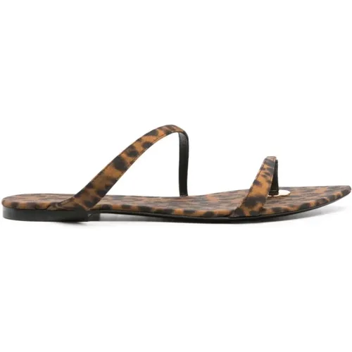 Sliders, female, , Size: 7 US Leopard Print Flat Sandals - Saint Laurent - Modalova