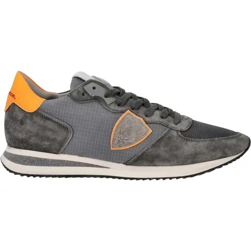 Sneaker Niedrig Anthrazit/Orange Wildleder/Leder , Herren, Größe: 40 EU - Philippe Model - Modalova