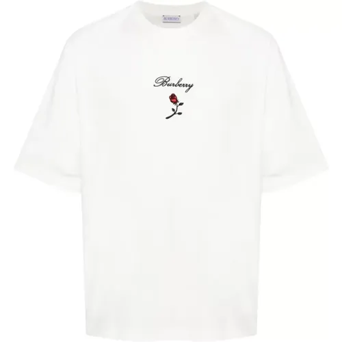 Weiße Flocked Rose T-Shirts und Polos , Herren, Größe: 2XL - Burberry - Modalova