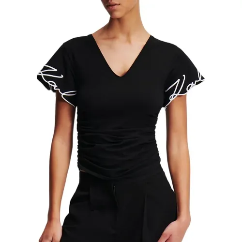 Signature Silver Hem T-Shirt , female, Sizes: L, S, M - Karl Lagerfeld - Modalova