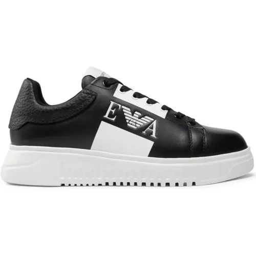 Sneakers, male, , Size: 6 US Leather Sneakers with Contrast Logo - Emporio Armani - Modalova