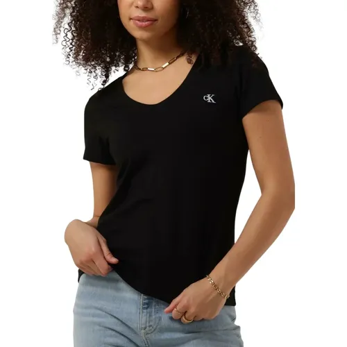 Bestickte Stretch Tops T-Shirts , Damen, Größe: L - Calvin Klein - Modalova