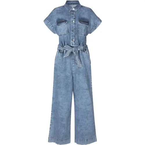 Denimblauer Jumpsuit mit kurzen Ärmeln und Knopfverschluss , Damen, Größe: XS - Lollys Laundry - Modalova
