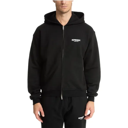 Zip-throughs, male, , Size: M Patterned Zip Hoodie with Logo Pockets - Represent - Modalova