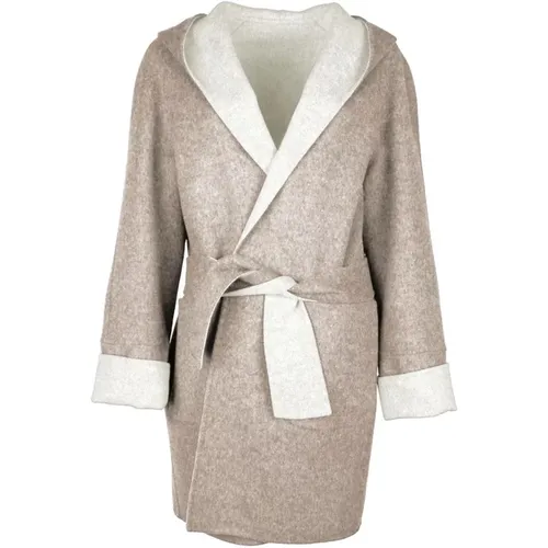 Hooded Wool Robe - Stylish Relaxation , female, Sizes: M, L, S, XL - Made in Italia - Modalova