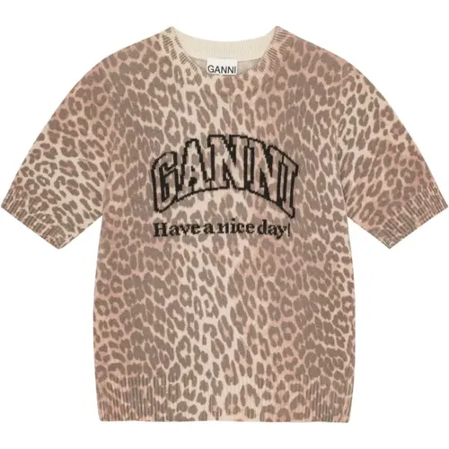 T-Shirts, female, , Size: XS Leopard Print T-shirts and Polos - Ganni - Modalova