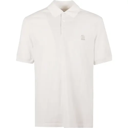 Weißes Poloshirt Baumwolle Besticktes Logo , Herren, Größe: XL - BRUNELLO CUCINELLI - Modalova