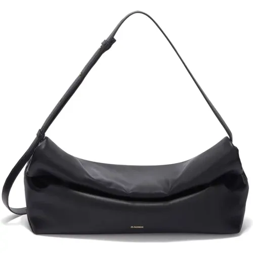 Schwarze Leder-Schultertasche mit Logo - Jil Sander - Modalova