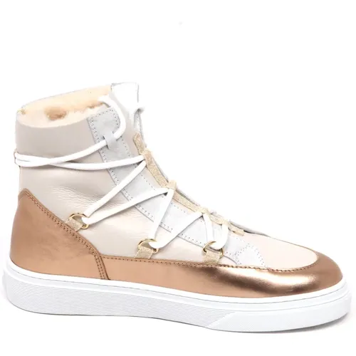 Sneakers, female, , Size: 7 US Ivory/Bronze Eco Fur/Leather Shoe - Hogan - Modalova