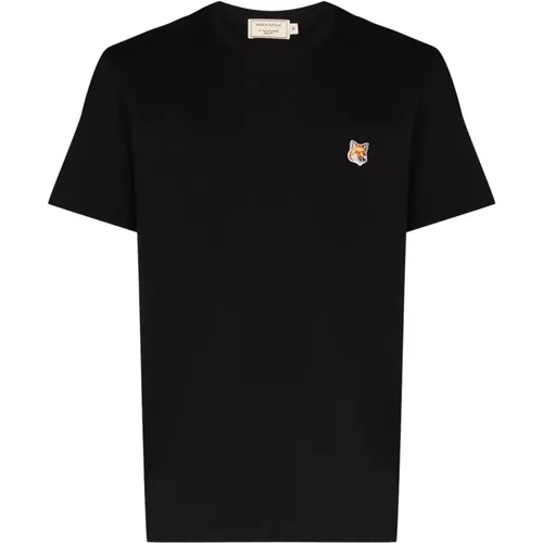 Schwarze T-Shirts und Polos mit Fuchskopf-Patch - Maison Kitsuné - Modalova