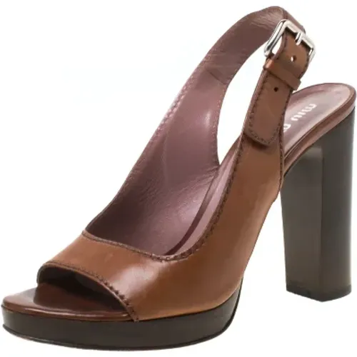 Pre-owned Leather sandals , female, Sizes: 4 UK - Miu Miu Pre-owned - Modalova
