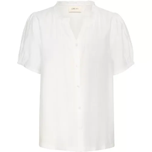 Bluse mit Rüschen und kurzen Ärmeln , Damen, Größe: XS - Cream - Modalova