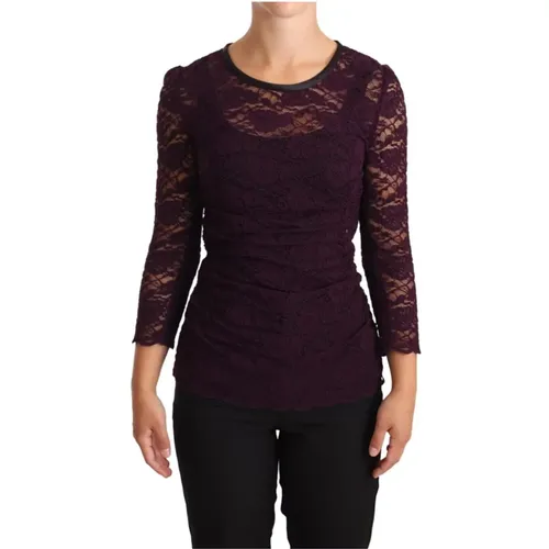 Sheer Lace Top with Attached Camisole , female, Sizes: 2XS - Dolce & Gabbana - Modalova