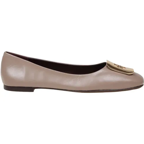 Dark Elk Leather Ballerina Flats , female, Sizes: 5 UK, 4 UK, 3 UK - TORY BURCH - Modalova