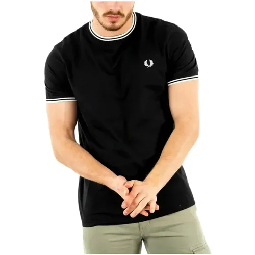 T-Shirt mit Kontrastbesatz , Herren, Größe: L - Fred Perry - Modalova