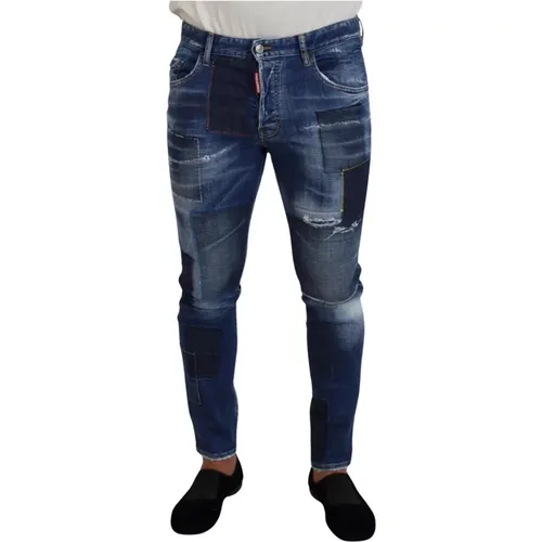 Blaue Patchwork Skinny Denim Jeans - Dsquared2 - Modalova