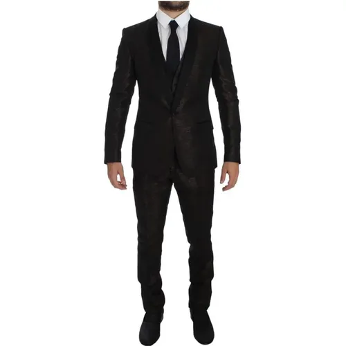 Single Breasted Suits, male, , Size: S Luxurious Bicolor Wool Suit - Dolce & Gabbana - Modalova