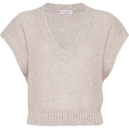 Sequin Linen Cashmere Silk Sweater , female, Sizes: M, L, XS - BRUNELLO CUCINELLI - Modalova