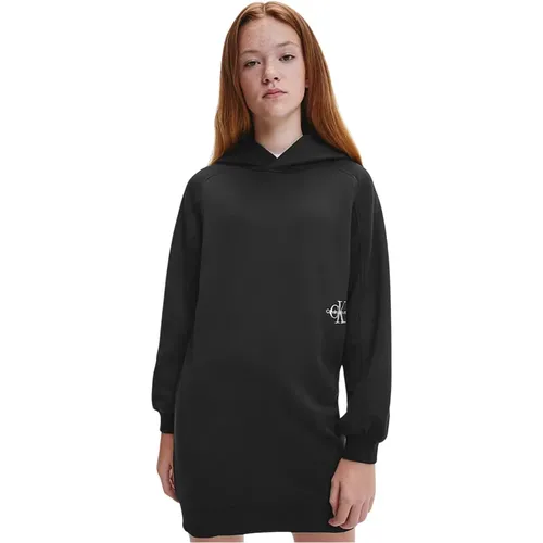 Schwarzes Sweatkleid mit Logo an der Seite - Calvin Klein - Modalova