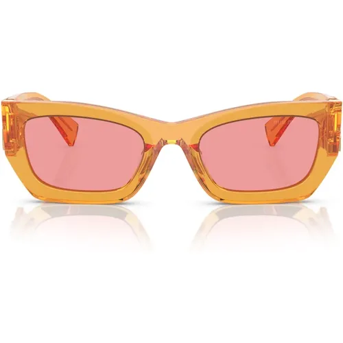 Rechteckige Oversize-Sonnenbrille mit Goldenem Logo - Miu Miu - Modalova