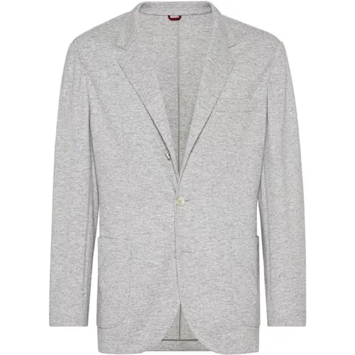 Blazers, male, , Size: M Cashmere Grey Jacket with Notch Lapels - BRUNELLO CUCINELLI - Modalova