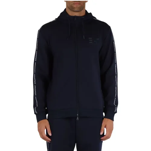 Hoodie with zip in viscose blend , male, Sizes: M, 2XL, XL, 3XL, L - Emporio Armani EA7 - Modalova