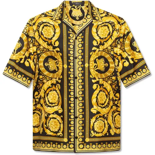 Short Sleeve Shirts, male, , Size: L Silk shirt - Versace - Modalova