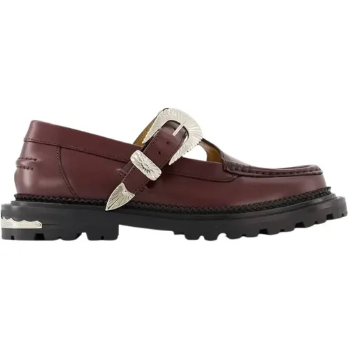 Flats, female, , Size: 6 1/2 US Burgundy Leather Loafers Pointed Toe - Toga Pulla - Modalova