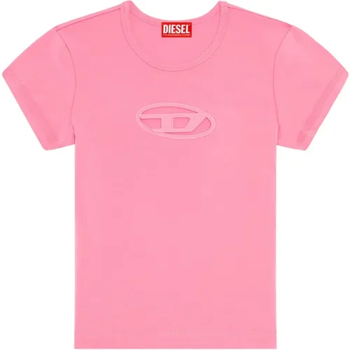 T-Shirt mit Cutout-Logo , Damen, Größe: L - Diesel - Modalova