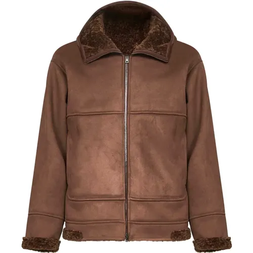 Light Jackets, male, , Size: M Shearling Hooded Zip Coat - Herno - Modalova