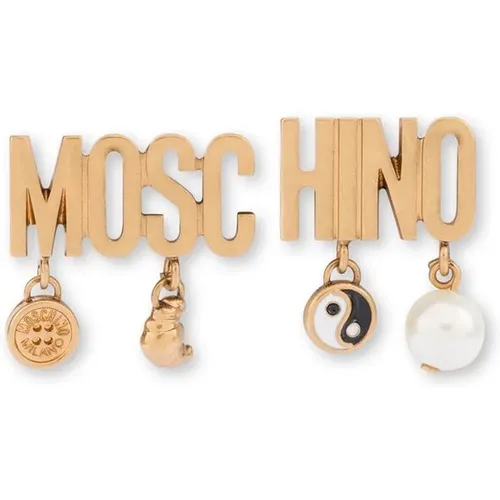 Earrings, female, , Size: ONE SIZE Drop Design Logo Earrings Faux-Pearl - Moschino - Modalova