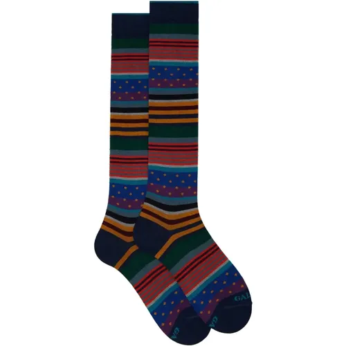 Blaue Gestreifte & Gepunktete Lange Socken , Damen, Größe: S - Gallo - Modalova