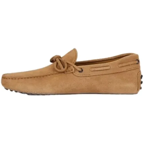 Loafers, male, , Size: 7 US Beige Suede Moccasins with Rubber Sole - TOD'S - Modalova