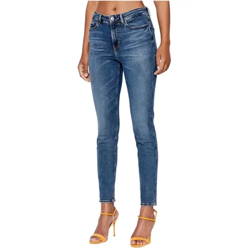 Blaue Slim Fit Distressed Jeans , Damen, Größe: W26 - Guess - Modalova