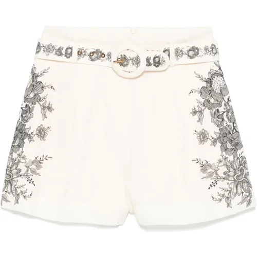 Short Shorts, female, , Size: L Floral Linen Flat Front Shorts - Zimmermann - Modalova