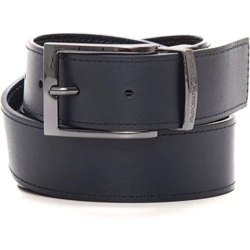 Belts, male, , Size: ONE SIZE Adjustable Reversible Logo Buckle Leather Belt - Emporio Armani - Modalova