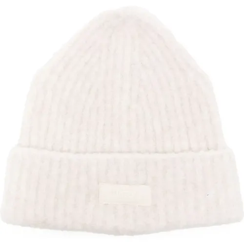 Beanies, male, , Size: ONE SIZE Ribbed Beanie Hat Ivory Application - Autry - Modalova