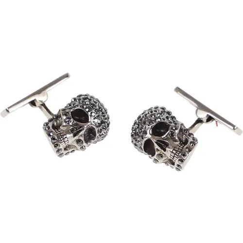 Silver Jet Hem Pave Skull Cufflinks , male, Sizes: ONE SIZE - alexander mcqueen - Modalova