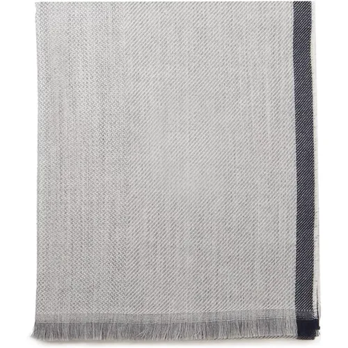 Scarves, male, , Size: ONE SIZE Grey Wool Fringed Scarf Made in Italy - Fay - Modalova