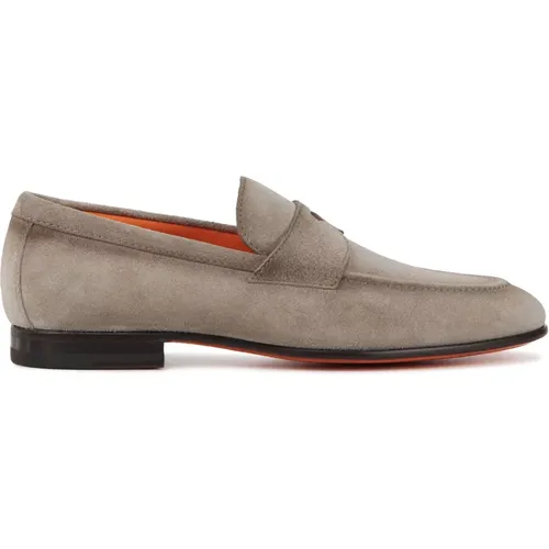 Taupe Wildleder Slip-On Schuhe - Santoni - Modalova