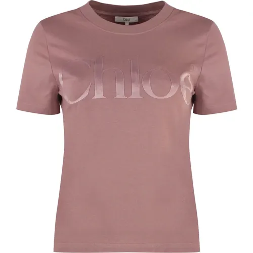 Velvet logo crew-neck T-shirt , Damen, Größe: XS - Chloé - Modalova